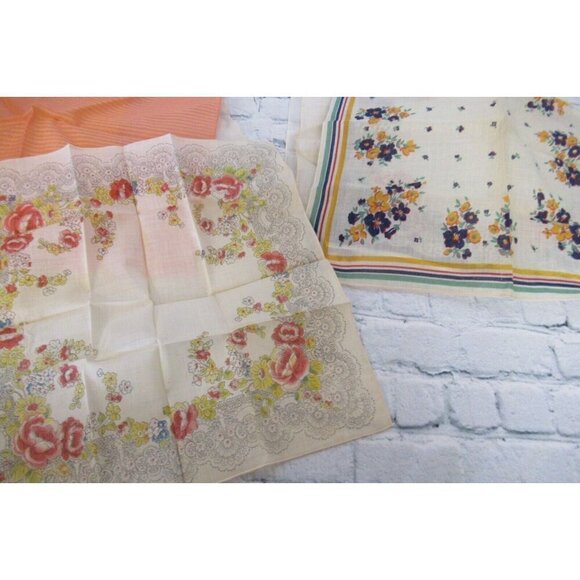 Vintage MCM Handkerchiefs Lot 10 Lace Embroidered Prints Solids Mix Some In Box - Picture 7 of 16
